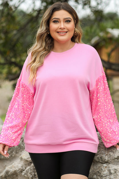 Sequin Round Neck Dropped Shoulder Sweatshirt