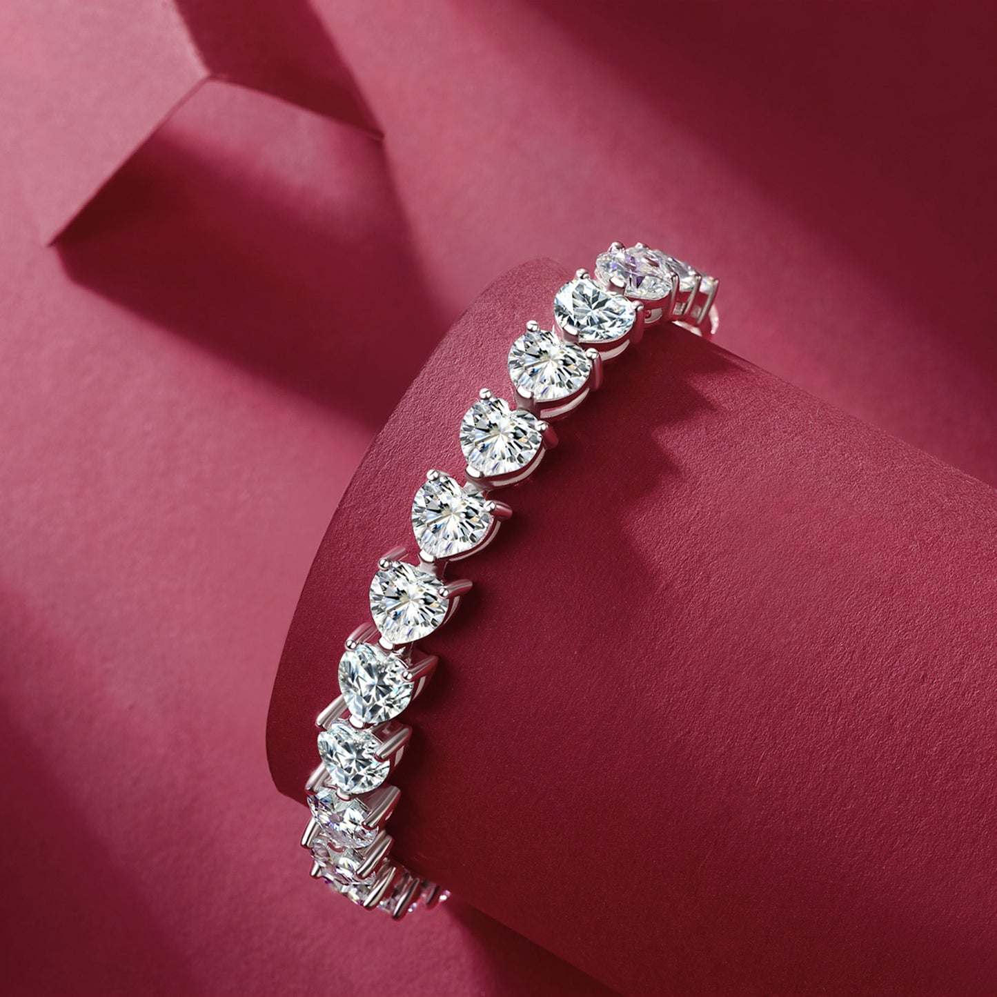 Eternal Hearts: 24 Carat Moissanite 925 Sterling Silver Heart Bracelet