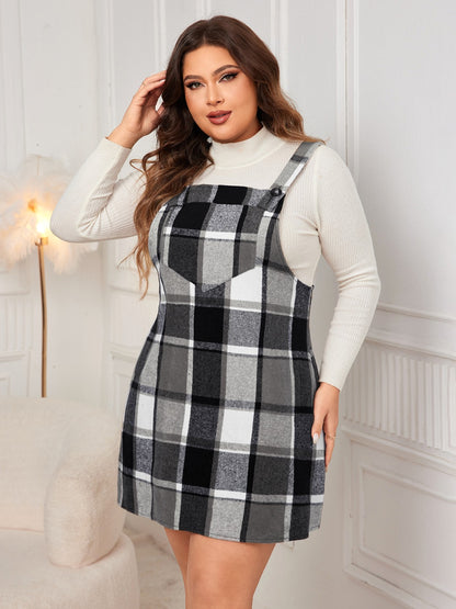 Honey Plaid Wide Strap Overall Dress