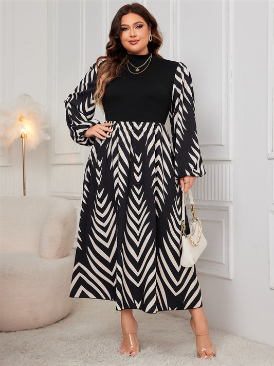 Honey Printed Long Sleeve Midi Dress