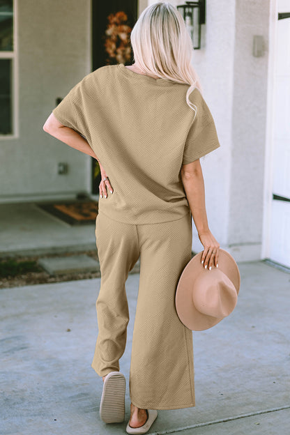 Sleek Duo: Double Take Short Sleeve Top and Pants Set