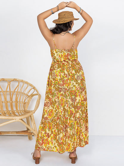 Printed V-Neck Maxi Cami Dress