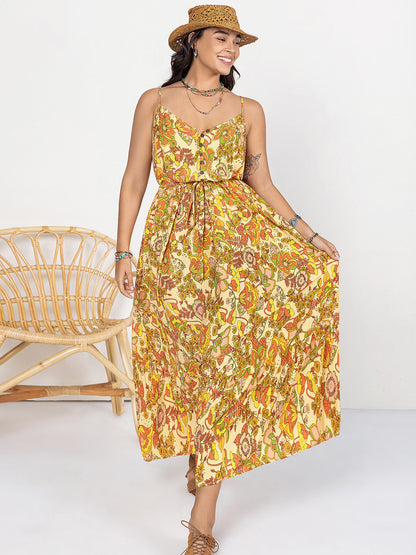 Printed V-Neck Maxi Cami Dress