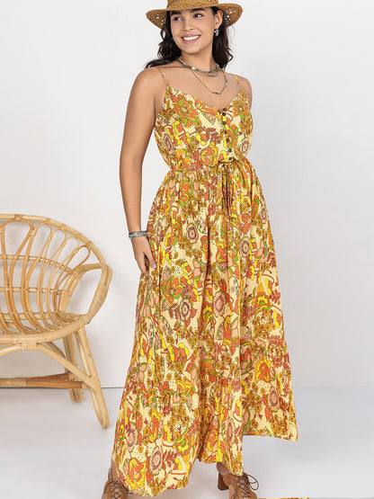 Printed V-Neck Maxi Cami Dress