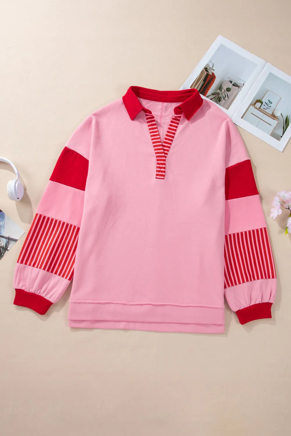 Color Block Johnny Collar Long Sleeve Sweatshirt