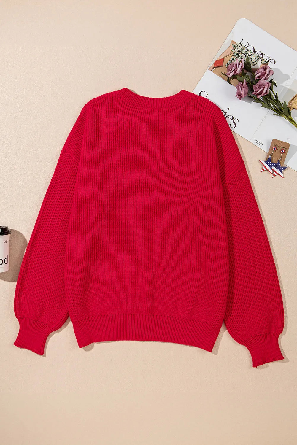 Contrast Letter Round Neck Long Sleeve Sweater