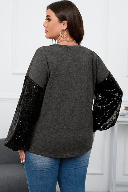 Sequin Long Sleeve V-Neck Top