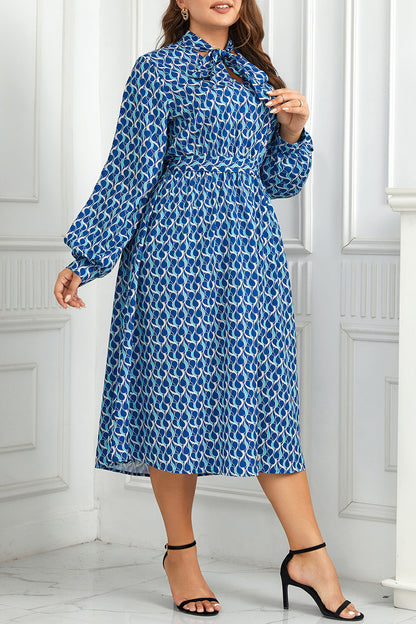 Honey Plus Size Printed Tie Neck Midi Dress