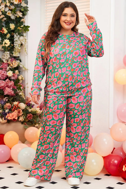 Printed Round Neck Long Sleeve Top and Pants Set