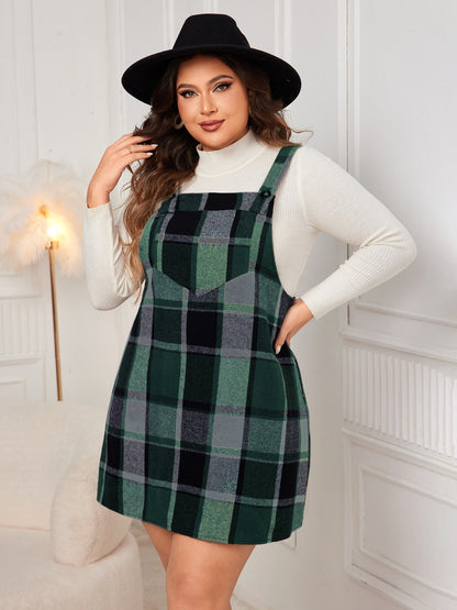 Honey Plaid Wide Strap Overall Dress