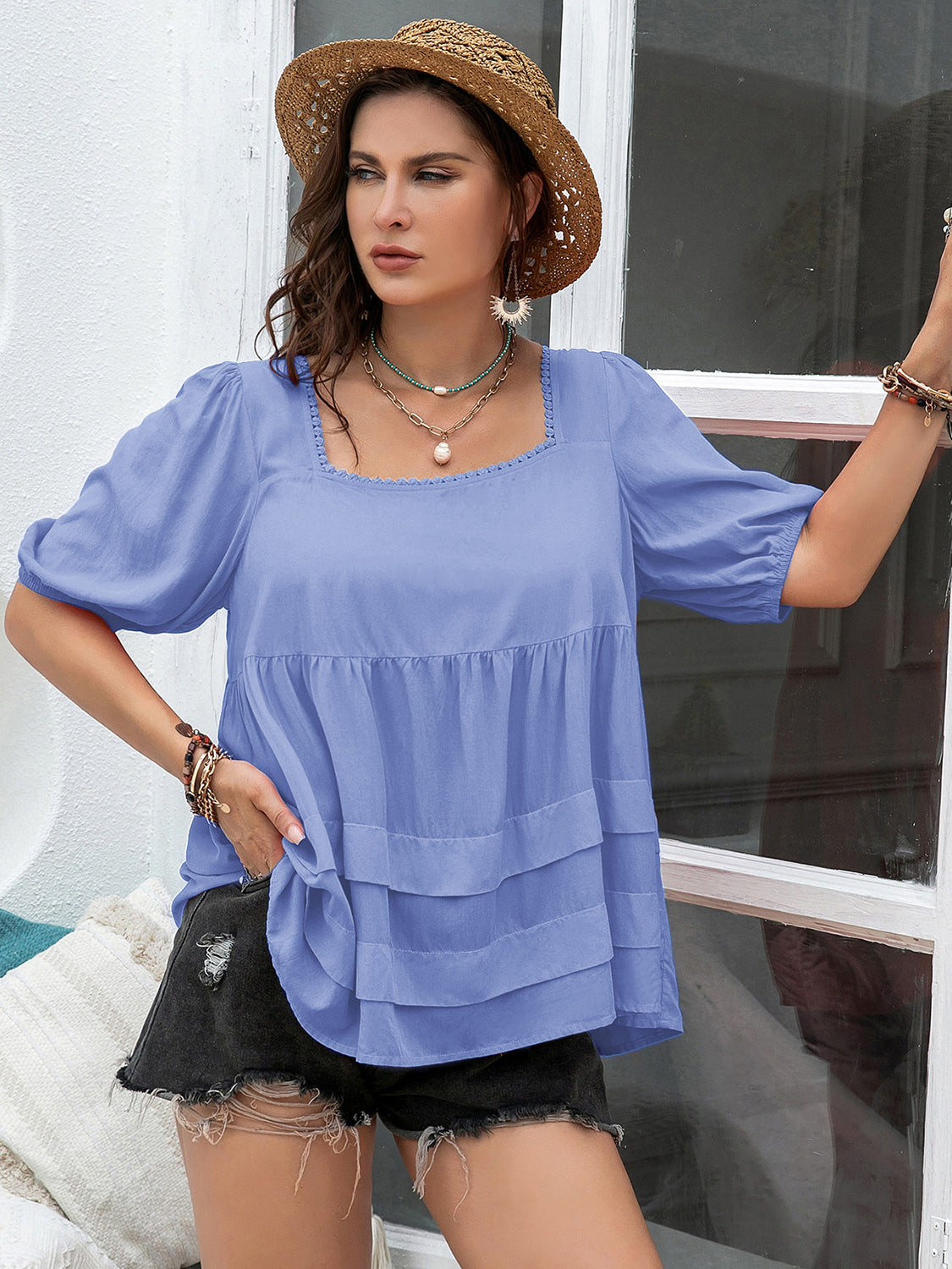 Square Neck Half Sleeve Blouse