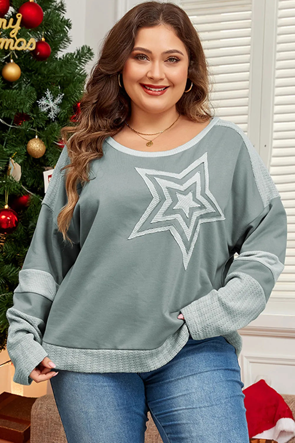 Star Round Neck Long Sleeve Top