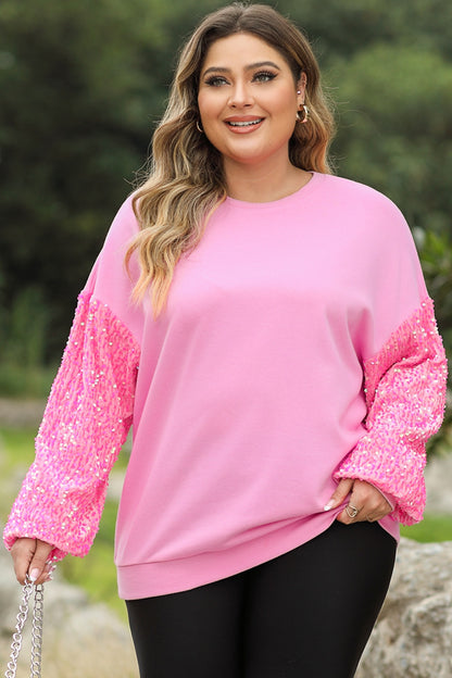 Sequin Round Neck Dropped Shoulder Sweatshirt