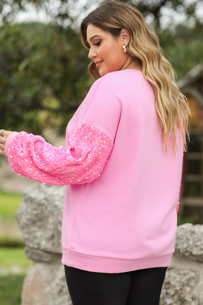 Sequin Round Neck Dropped Shoulder Sweatshirt