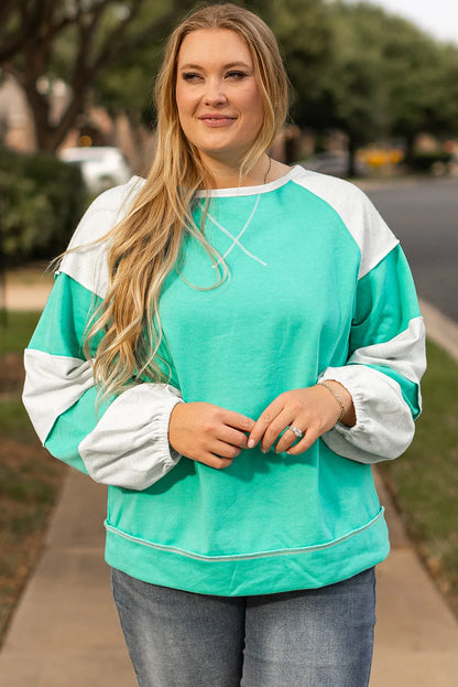 Exposed Seam Color Block Long Sleeve Sweatshirt