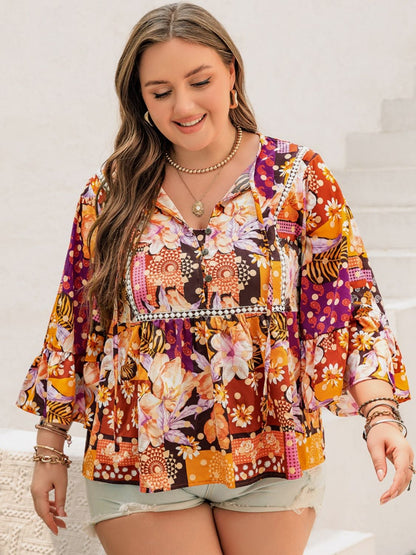 Printed Tie Neck Blouse