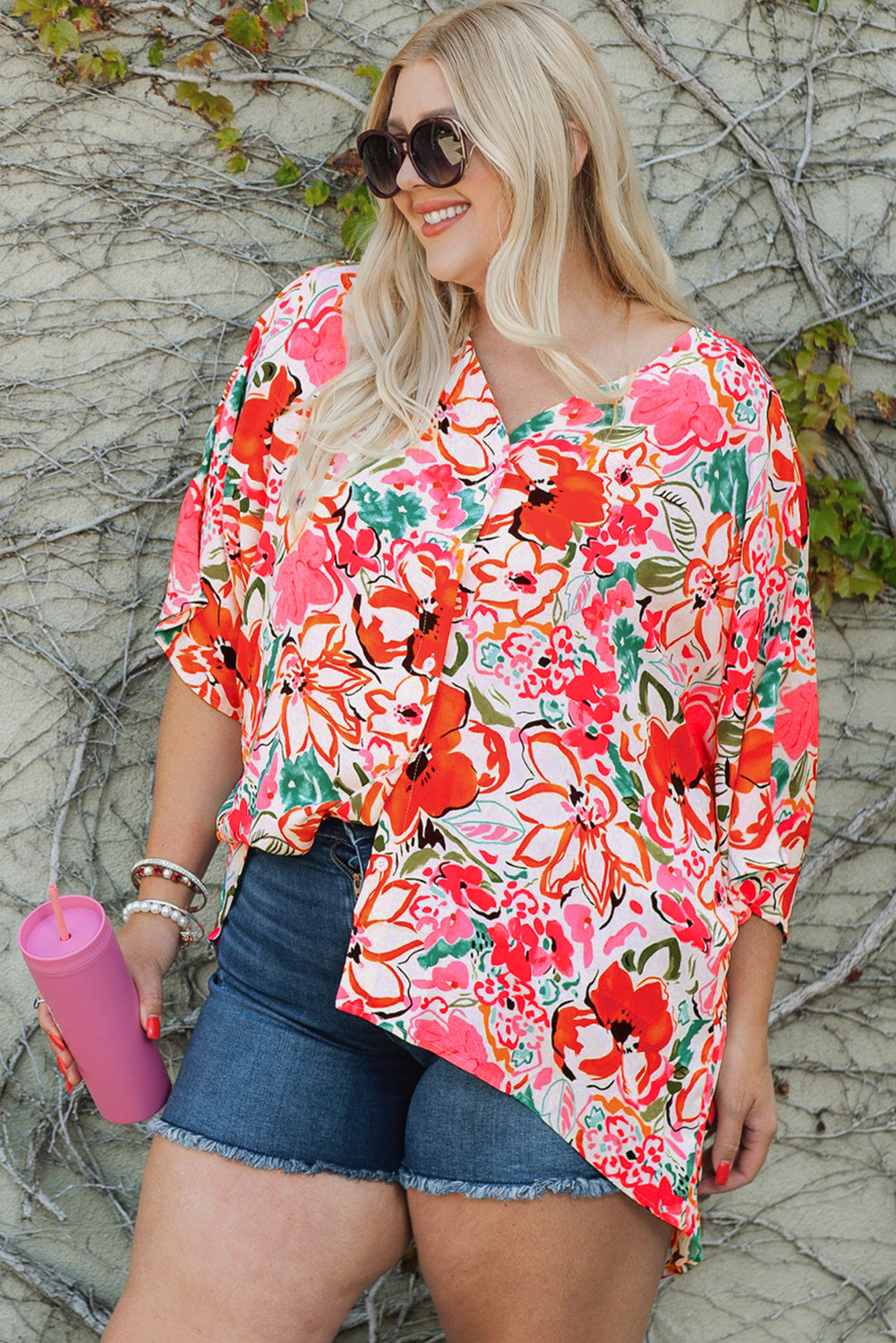 Floral V-Neck Half Sleeve Shirt