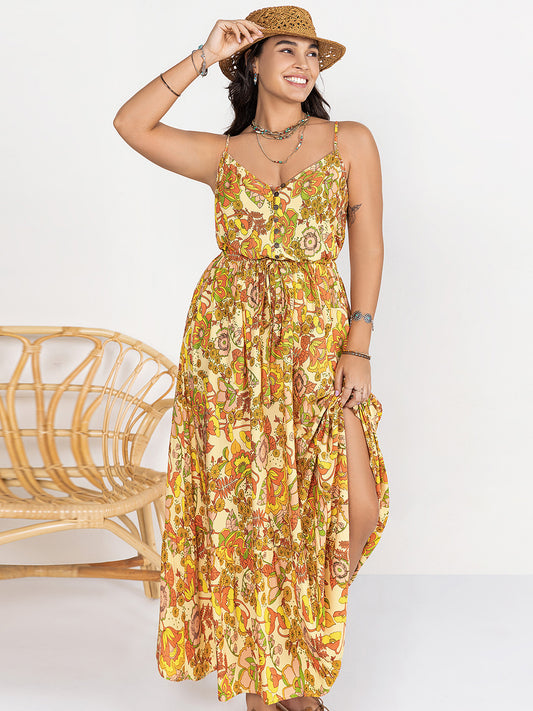 Printed V-Neck Maxi Cami Dress