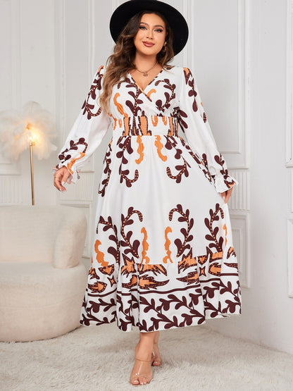 Honey Printed Surplice Flounce Sleeve Dress