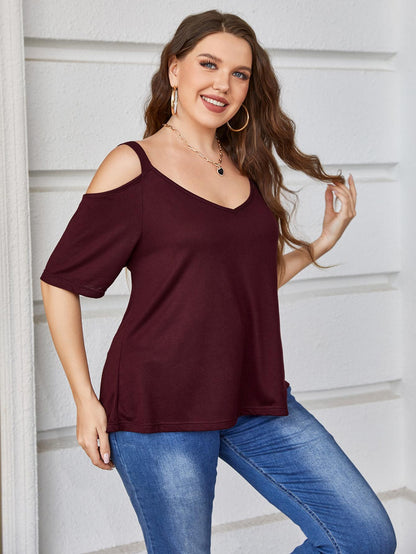 V-Neck Cold-Shoulder Blouse