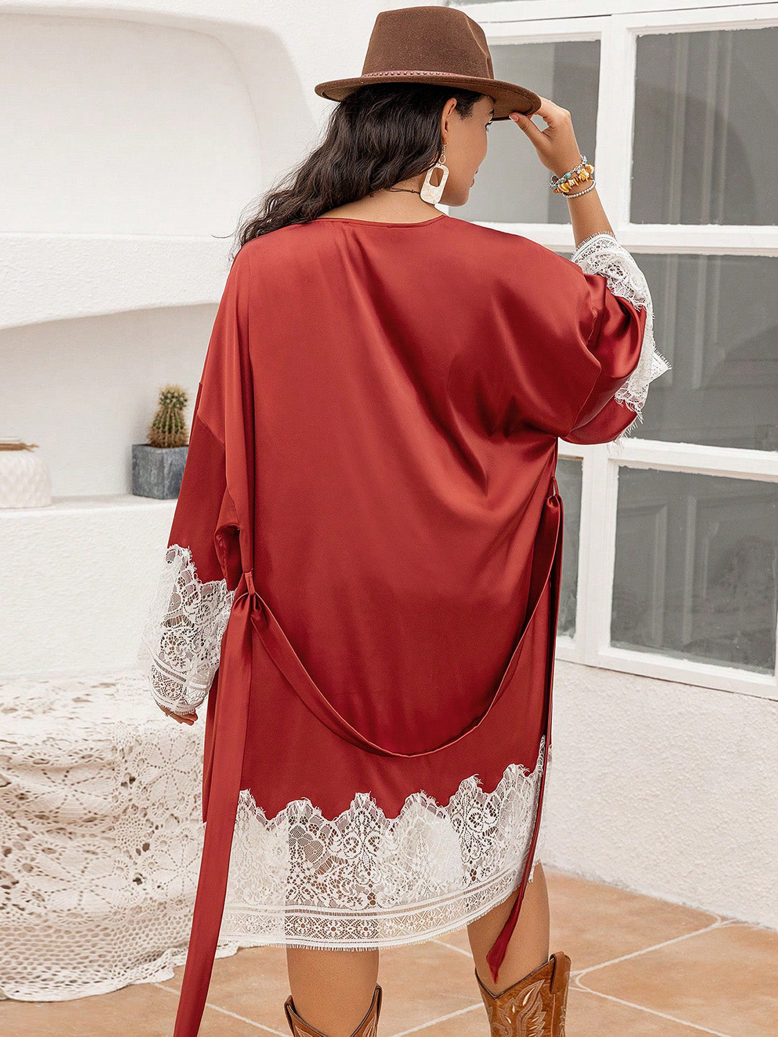 Lace Patchwork Tie Front Robe