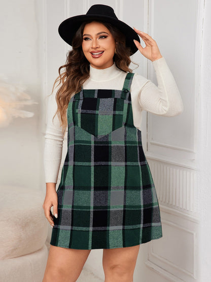 Honey Plaid Wide Strap Overall Dress