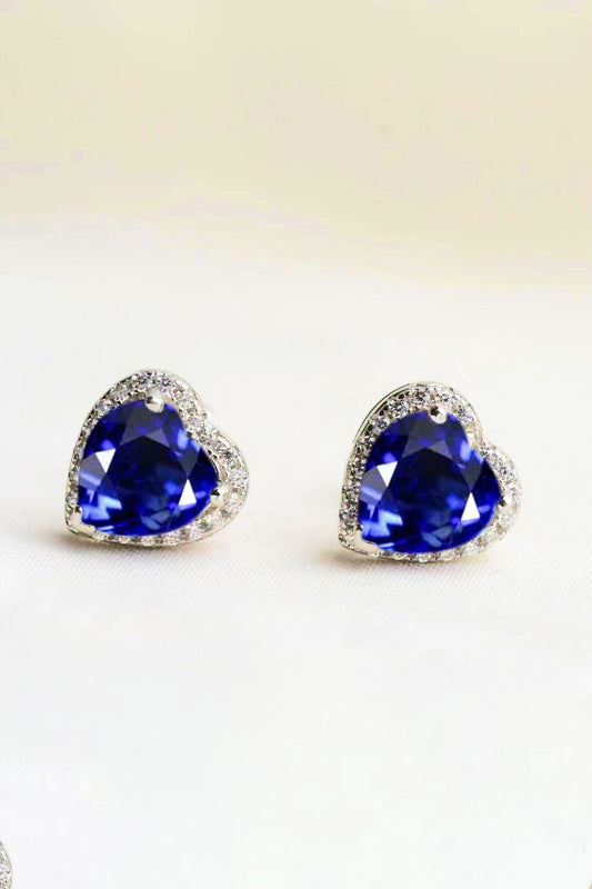 Blue Bliss: 4 Carat Moissanite Heart-Shaped Stud Earrings