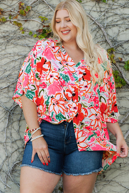 Floral V-Neck Half Sleeve Shirt