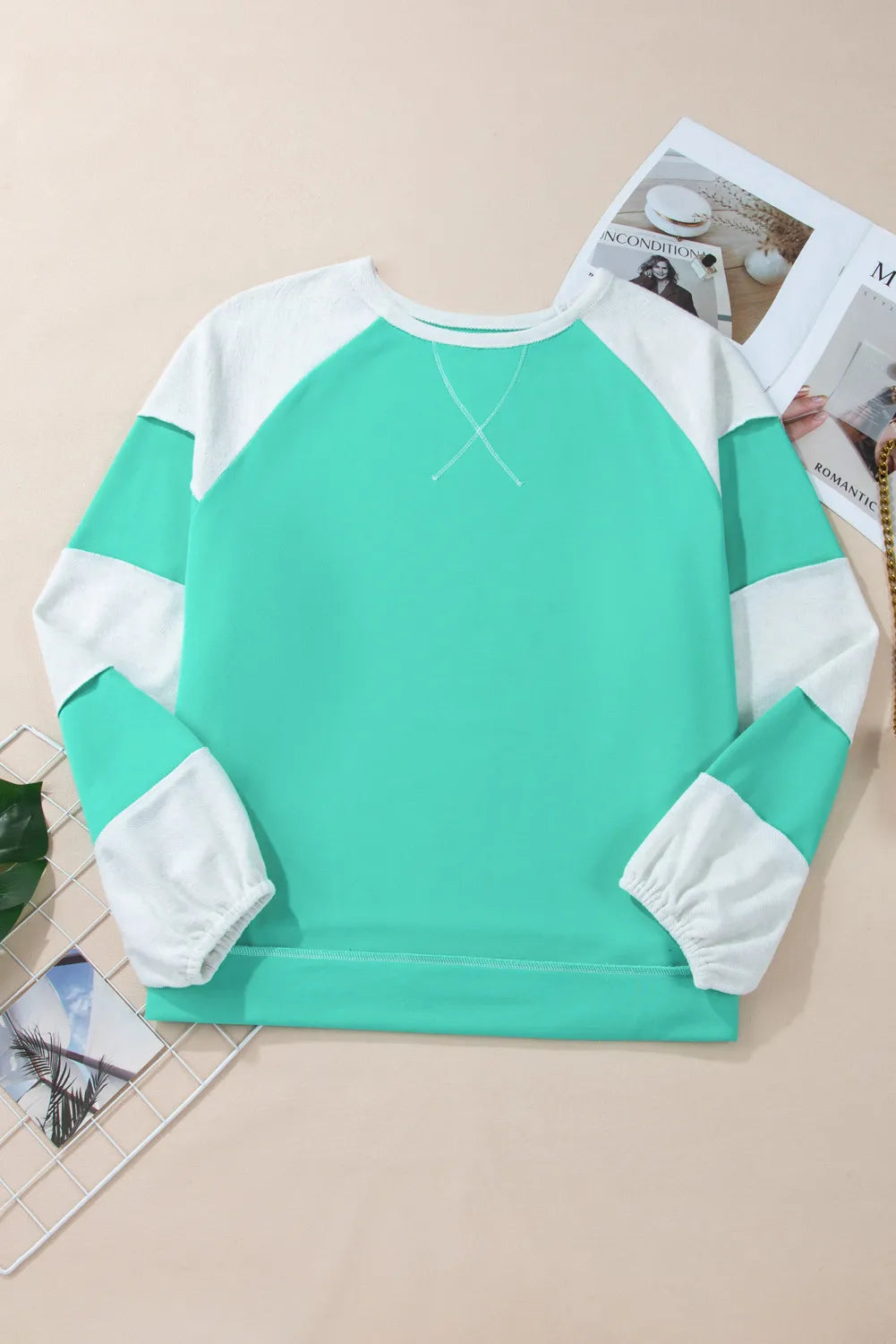 Exposed Seam Color Block Long Sleeve Sweatshirt