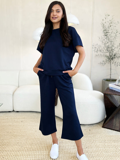 Sleek Duo: Double Take Short Sleeve Top and Pants Set