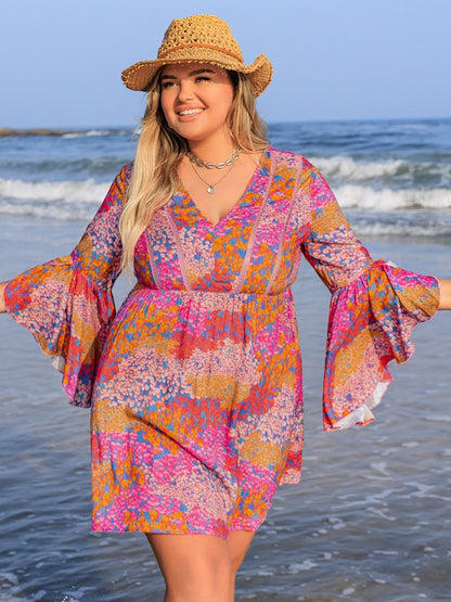 Ruched Printed Long Sleeve Dress