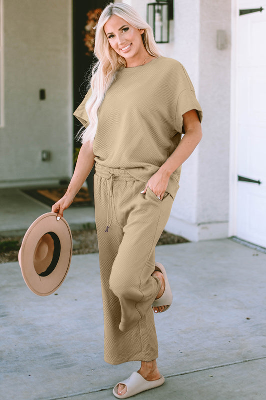 Sleek Duo: Double Take Short Sleeve Top and Pants Set