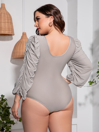 Tied Deep V Balloon Sleeve One-Piece Swimsuit