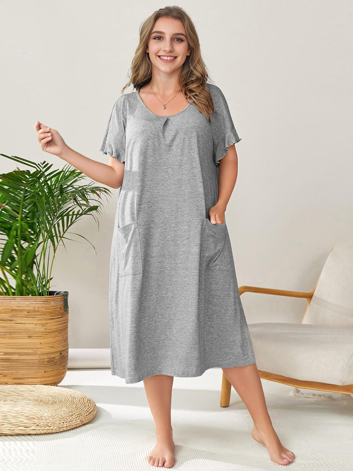 Round Neck Short Sleeve Lounge Dress