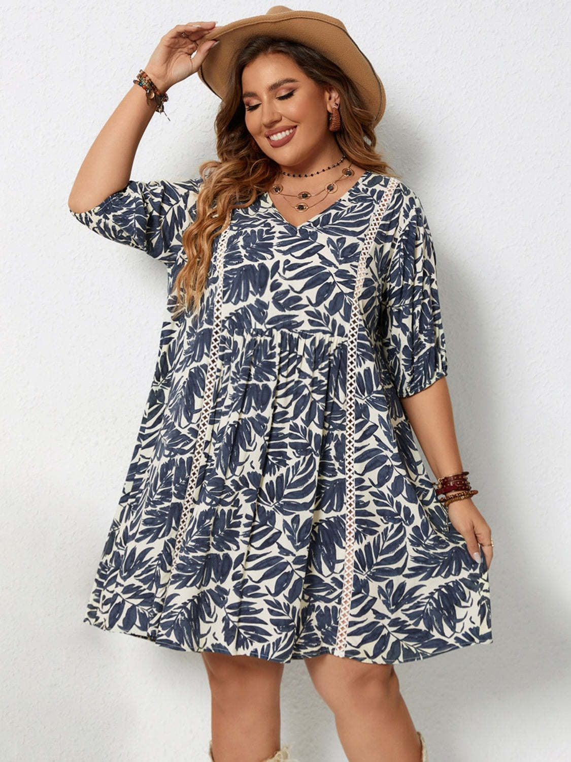 Printed V-Neck Half Sleeve Mini Dress