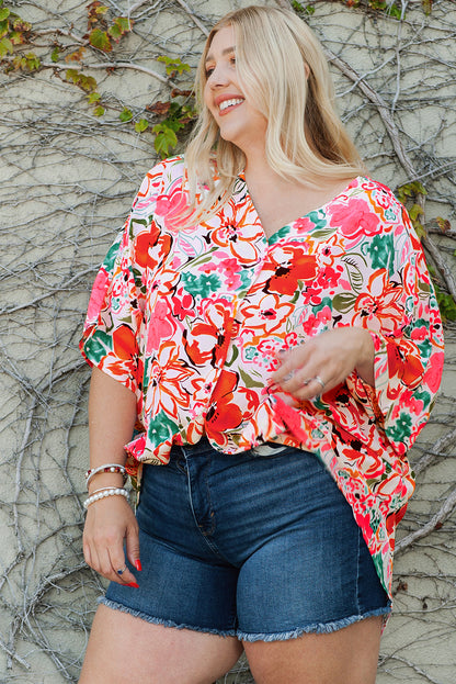 Floral V-Neck Half Sleeve Shirt