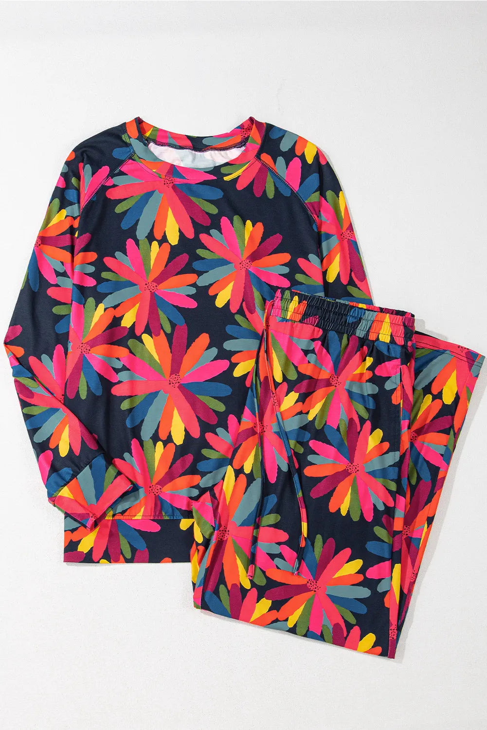 Printed Round Neck Top and Drawstring Pants Set