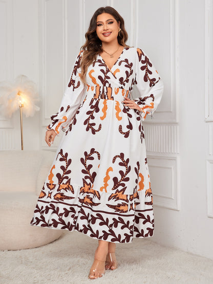 Honey Printed Surplice Flounce Sleeve Dress