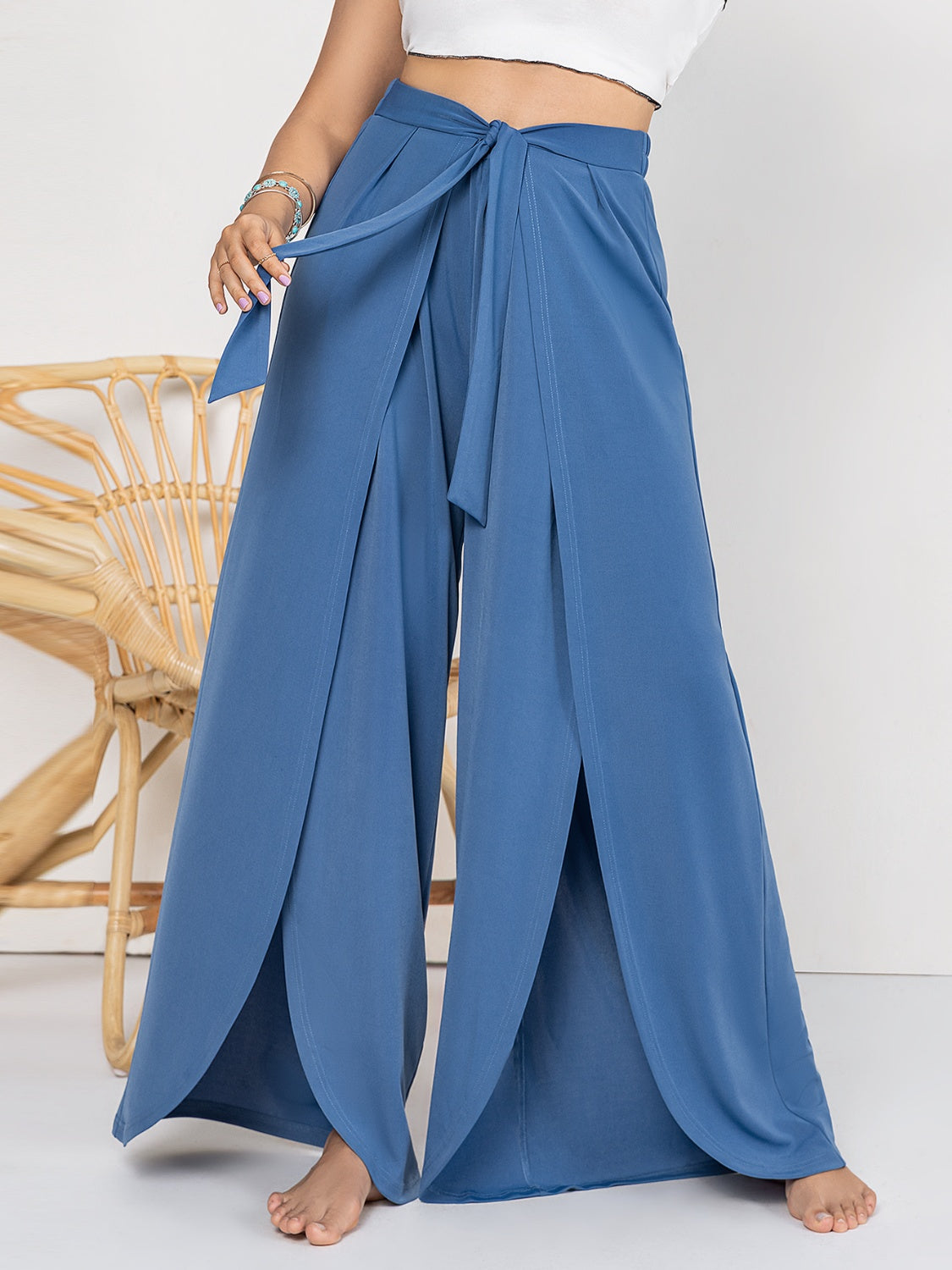 Tied Slit Wide Leg Pants