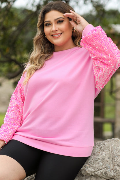 Sequin Round Neck Dropped Shoulder Sweatshirt