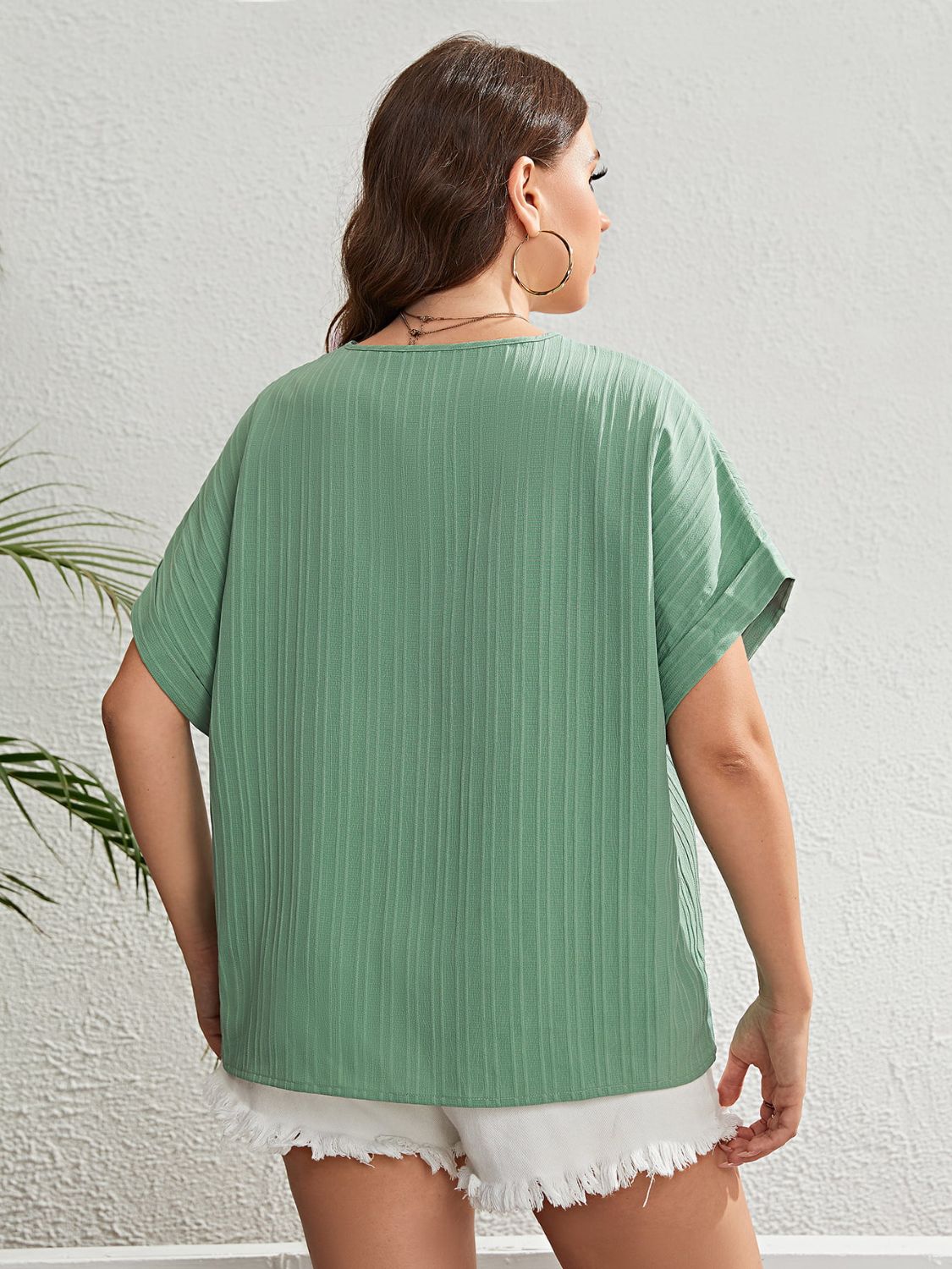 Honey Plus Size Buttoned V-Neck Short Sleeve Top