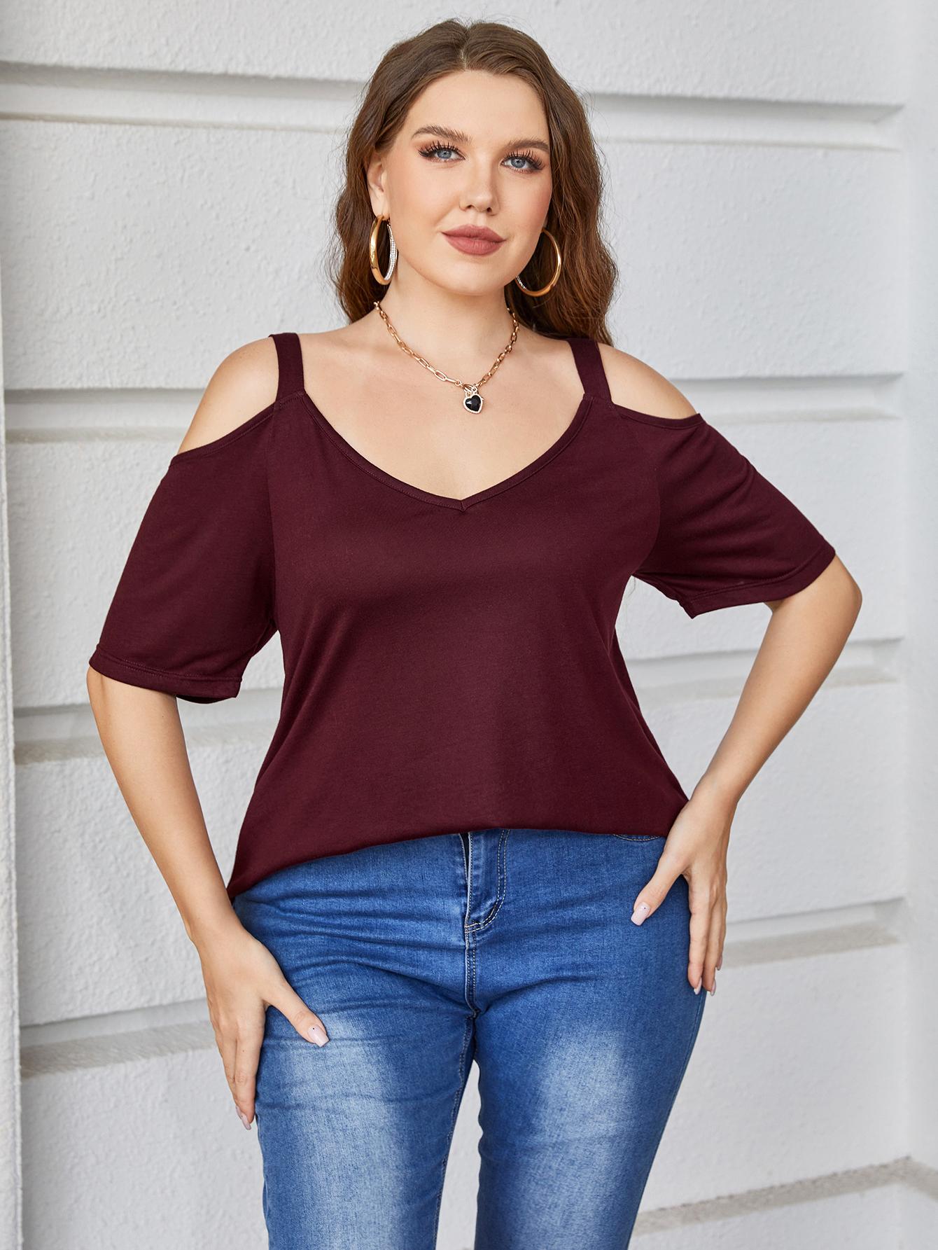 V-Neck Cold-Shoulder Blouse