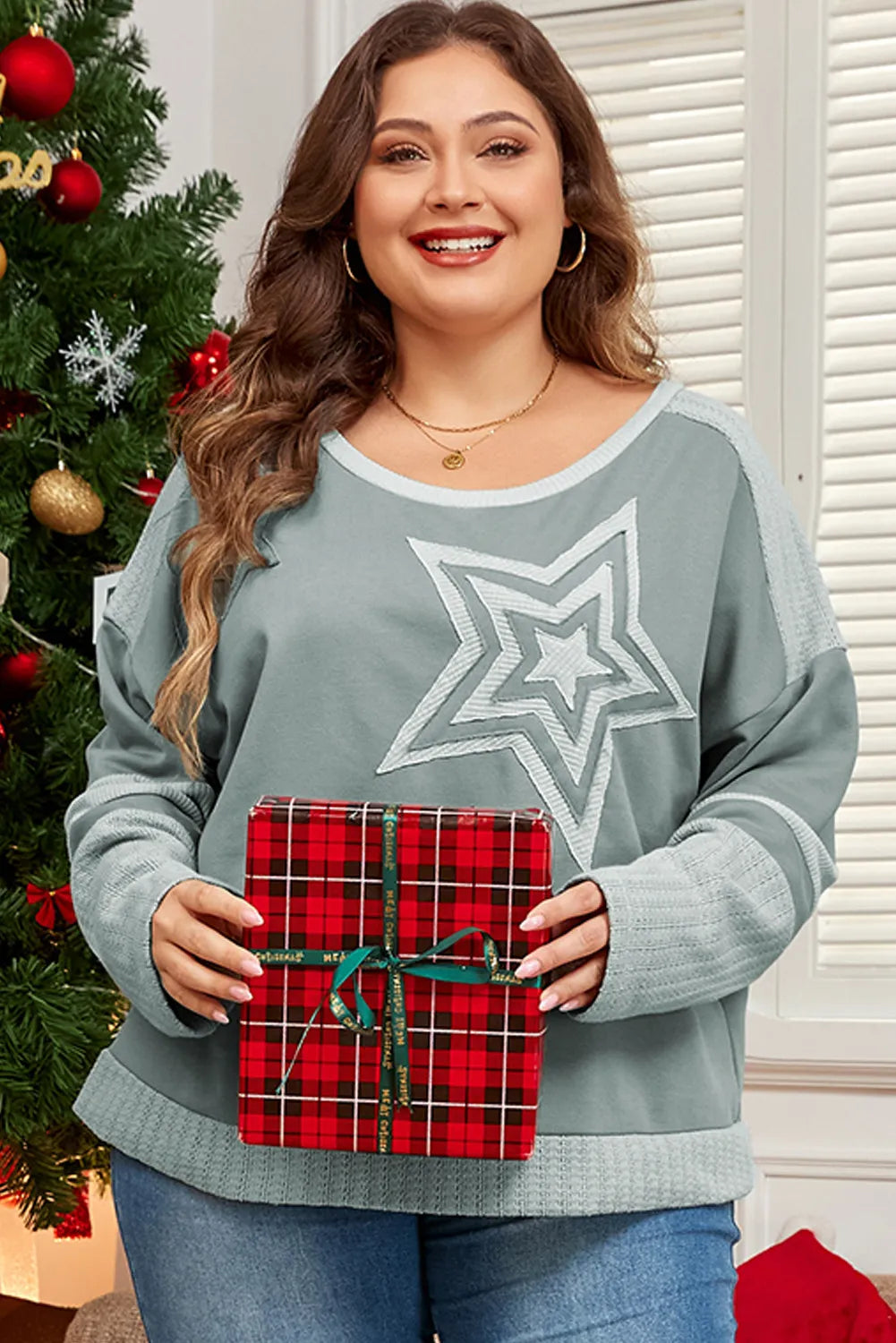 Star Round Neck Long Sleeve Top