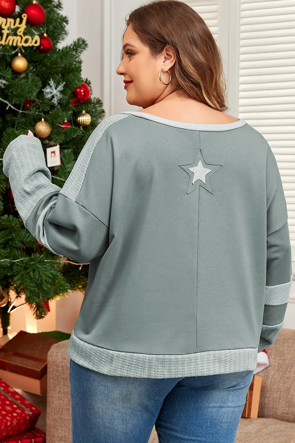 Star Round Neck Long Sleeve Top