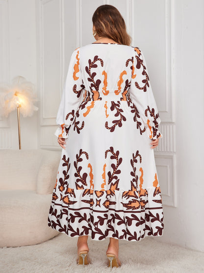 Honey Printed Surplice Flounce Sleeve Dress