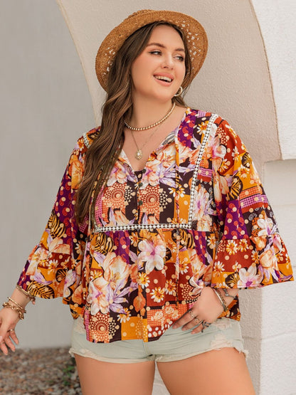 Printed Tie Neck Blouse