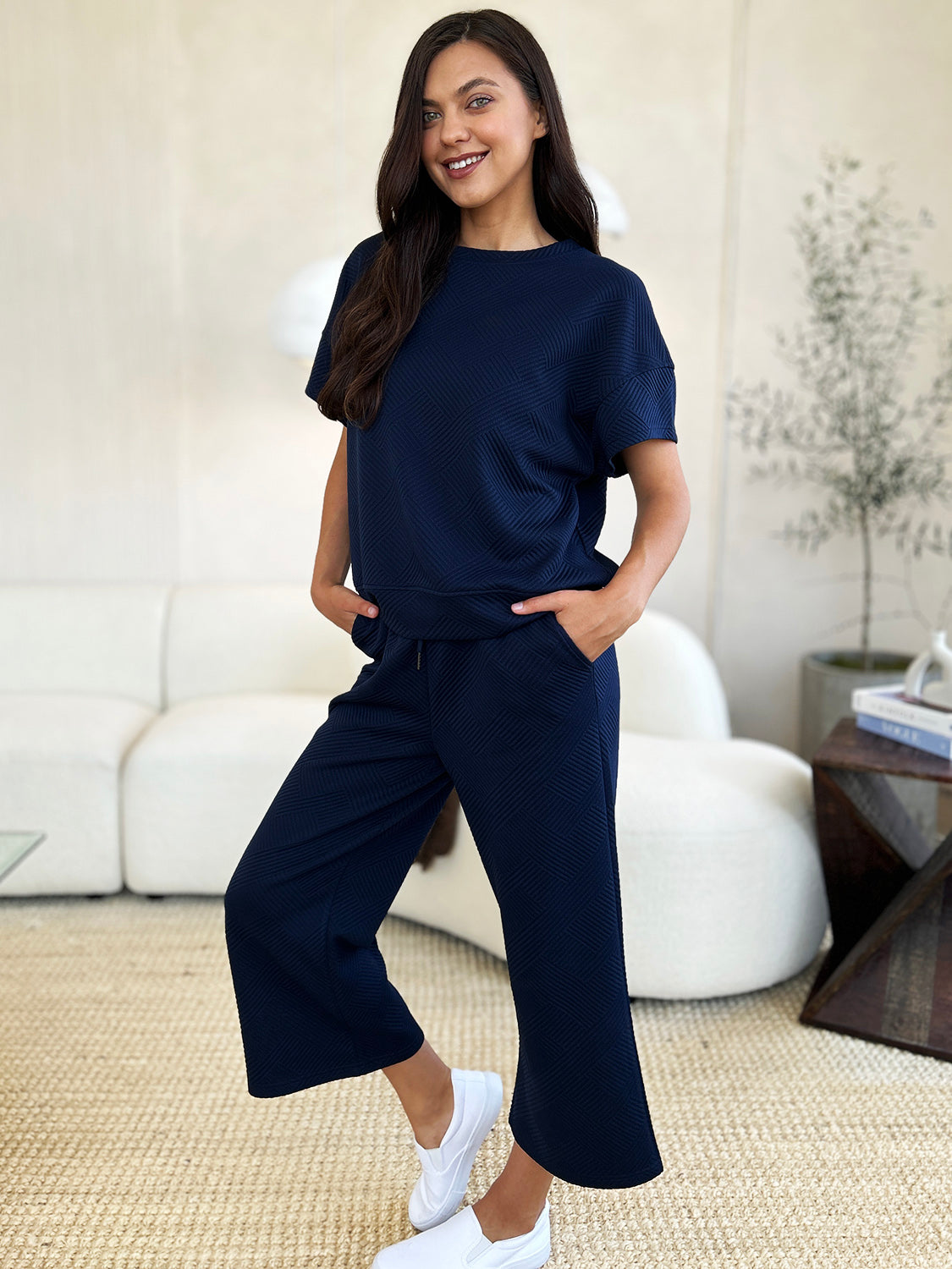 Sleek Duo: Double Take Short Sleeve Top and Pants Set