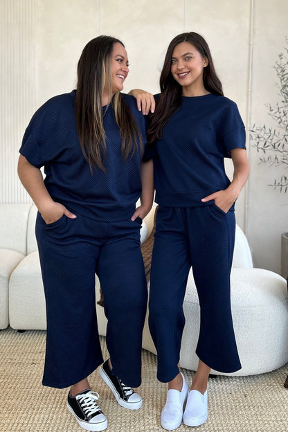 Sleek Duo: Double Take Short Sleeve Top and Pants Set