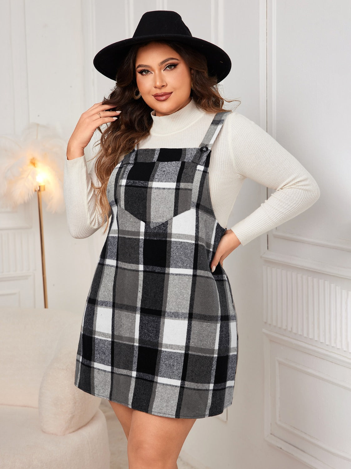 Honey Plaid Wide Strap Overall Dress