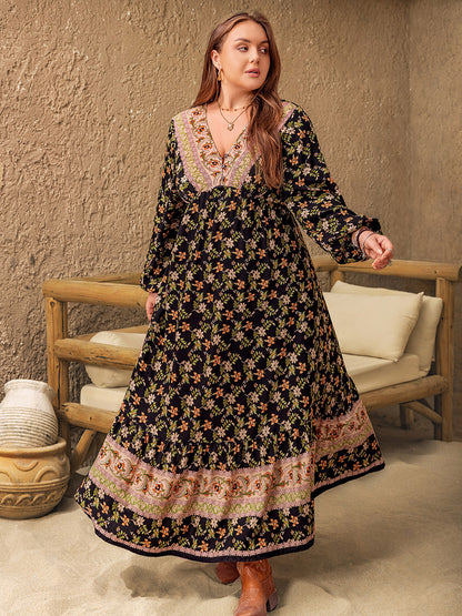 Floral V-Neck Balloon Sleeve Dress